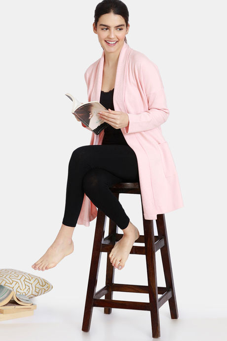 Zivame Cozy Ribbed Knit Poly Mid Length Lifewear Shrug - Pale Blush — image 8